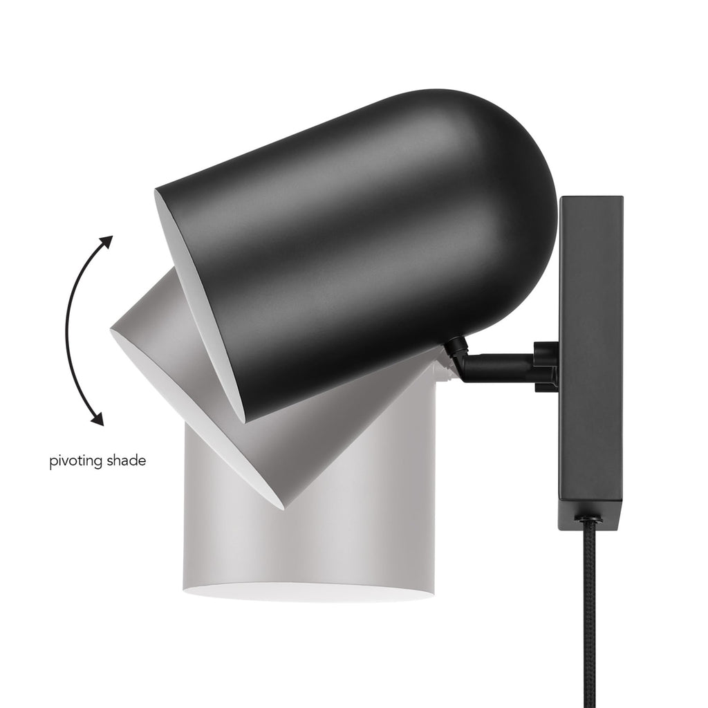 Plug-in or Hardwire Wall Sconce, Matte Black, 6ft Braided Fabric Cord, in-Line Rocker Switch, Modern Lighting