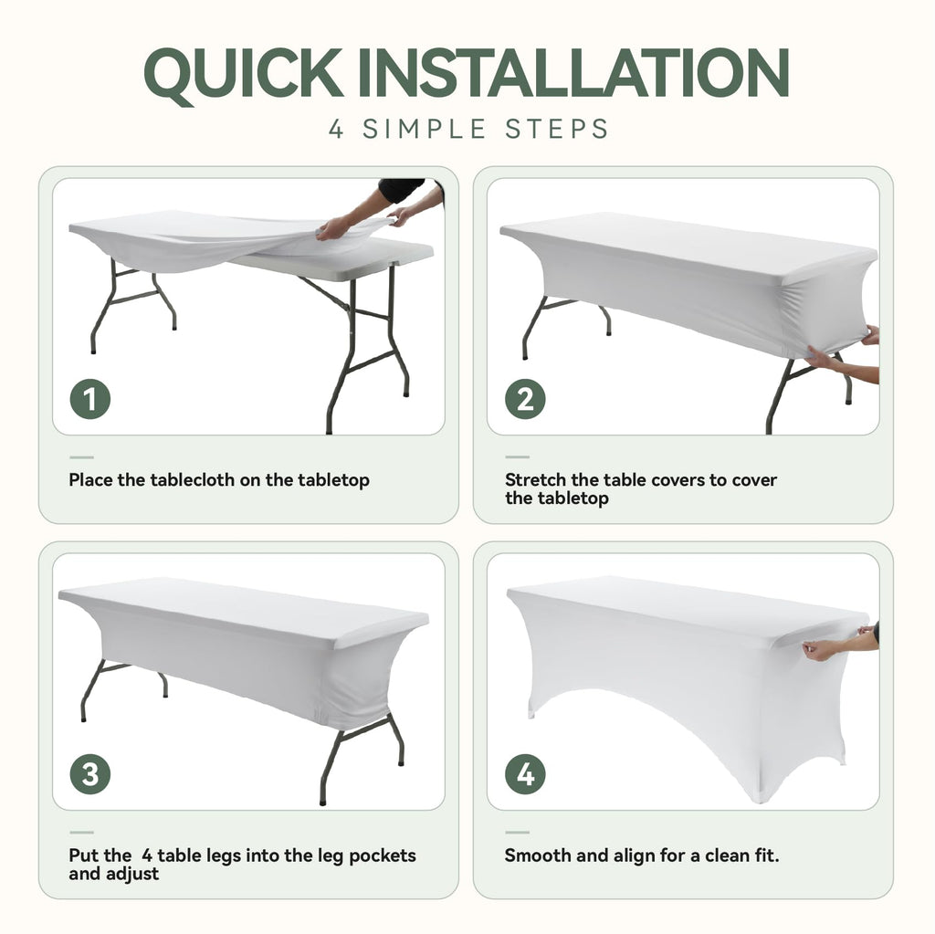 Classic Series 2Pcs White 4ft Rectangle Spandex Tablecloth