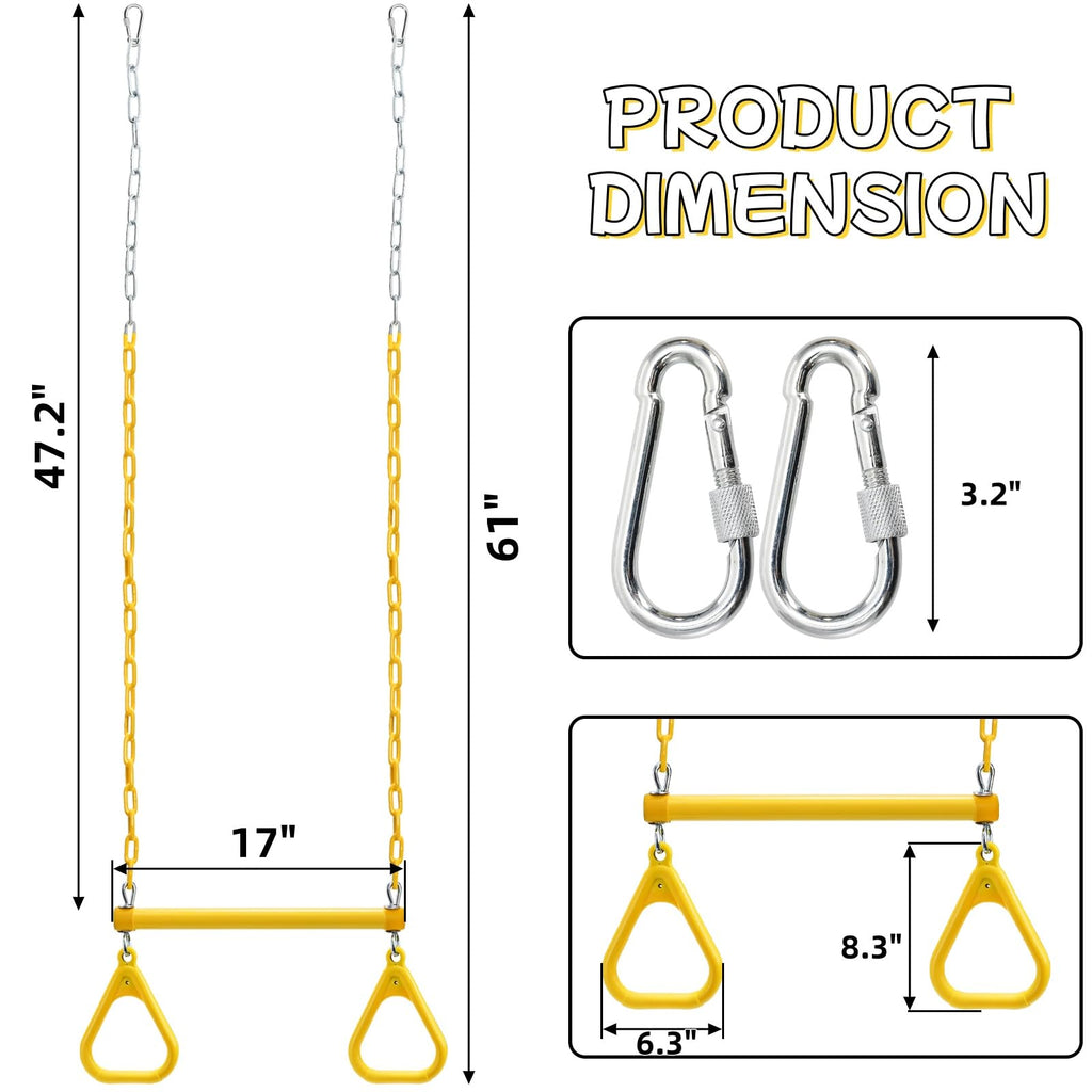 17" Trapeze Swing Bar Rings, Heavy Duty