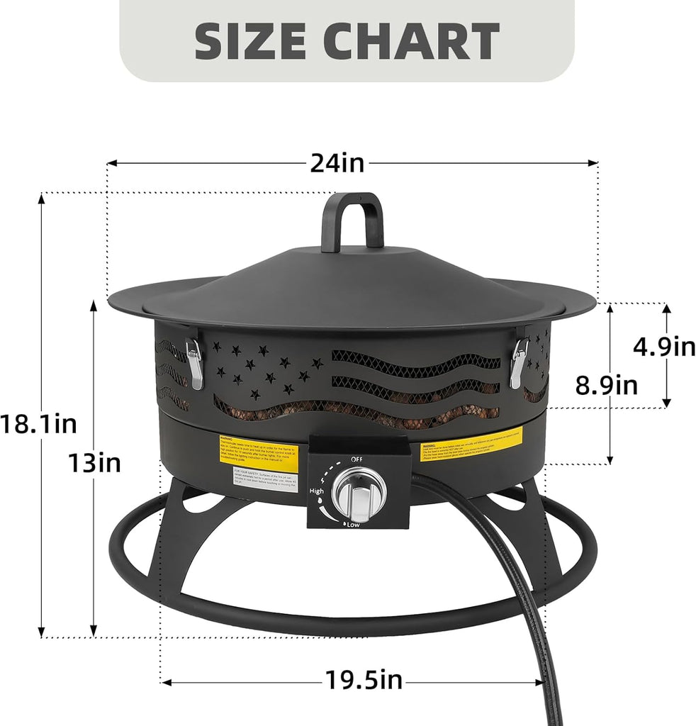 Portable Propane Fire Pit, 24 Inch Smokeless Gas Fire Pit Bowl for Outside