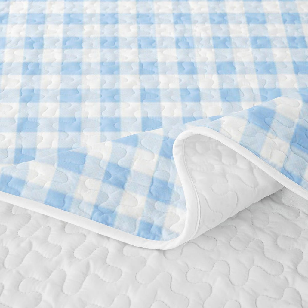 Blue Plaids Quilt, Vintage Checkered Quilt Set for All Season, Cute Geometric Coverlet with 2