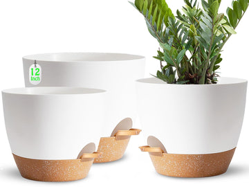 Plant Pots, 12+10+9 Inch Self Watering Pots with Drainage Hole for Indoor Plants Large Flower Pot, Plants Pots Indoor