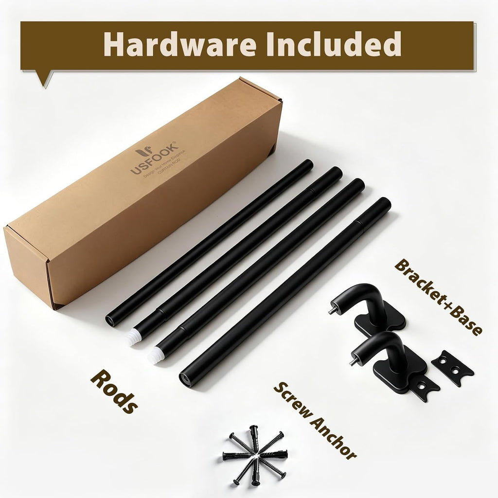 Black Wrap Around Curtain Rods 32 to 58, Blackout Curved Drapery Rod| 3/4 Inch Diameter, Room Darkening Design