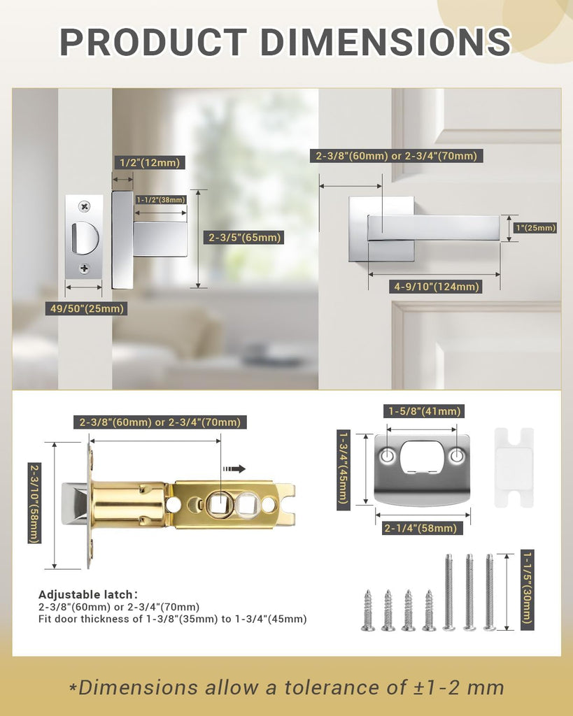 1 Pack Polished Chrome Door Handle Square Doorknob with Lever Interior Door Lever for Closet Hallway