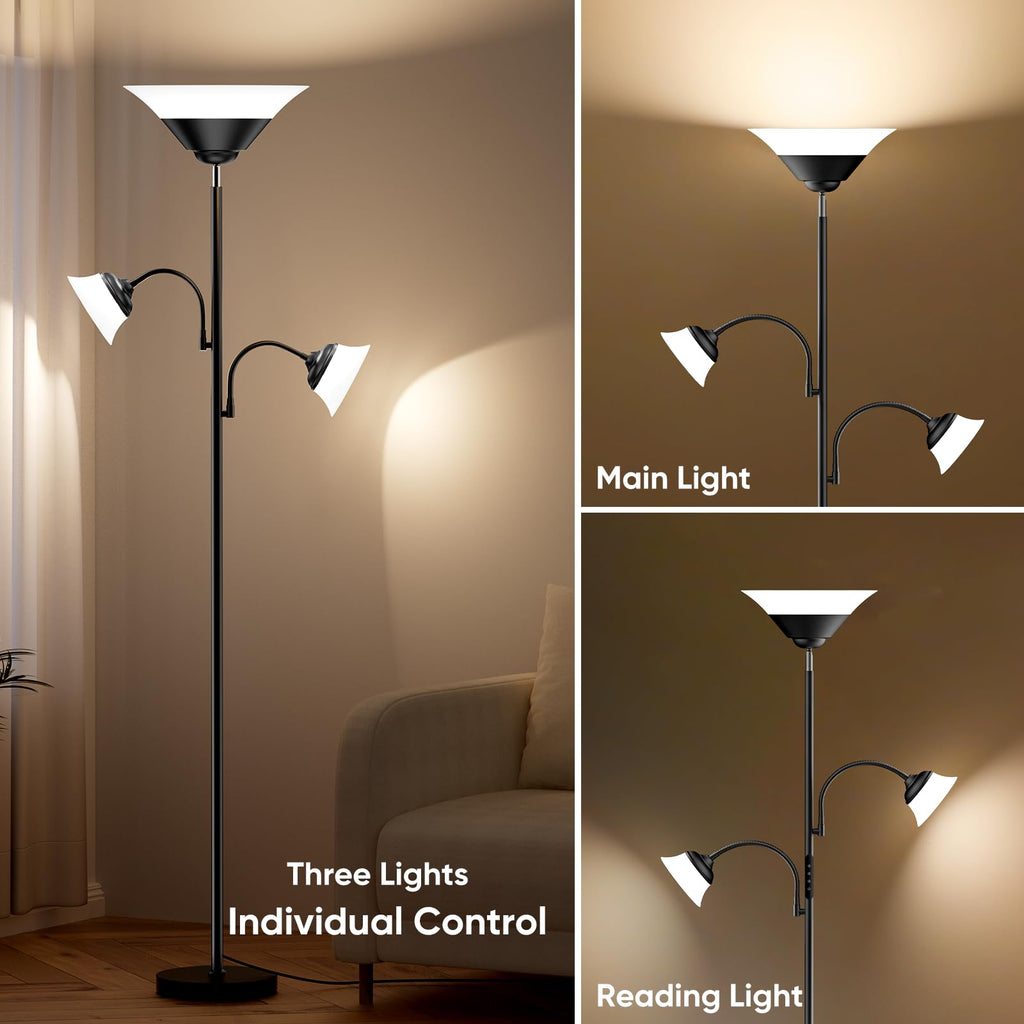 42W 3-in-1 Torchiere Floor Lamp - Dimmable Standing Lamp with Remote/Button Control, 4 Color Temperatures, Bright