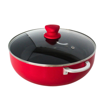 6.9 Qt Large Red Aluminum Dutch Oven Caldero with Black Ceramic Nonstick & Glass Lid - Big Rice, Stew, Cooking Pot