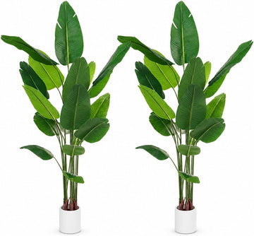 Bird of Paradise Artificial Plant 6.6 ft Tall Faux Banana Leaf Tree, 2 Pack