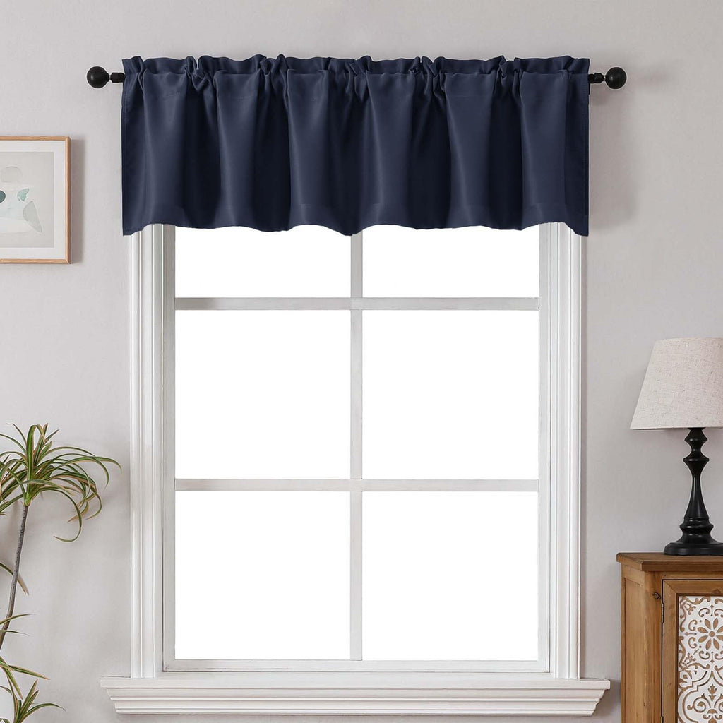 Navy Blue Blackout Valances for Windows, Short Window Valance Curtains Bedroom Bathroom, Room Darkening Solid Privacy