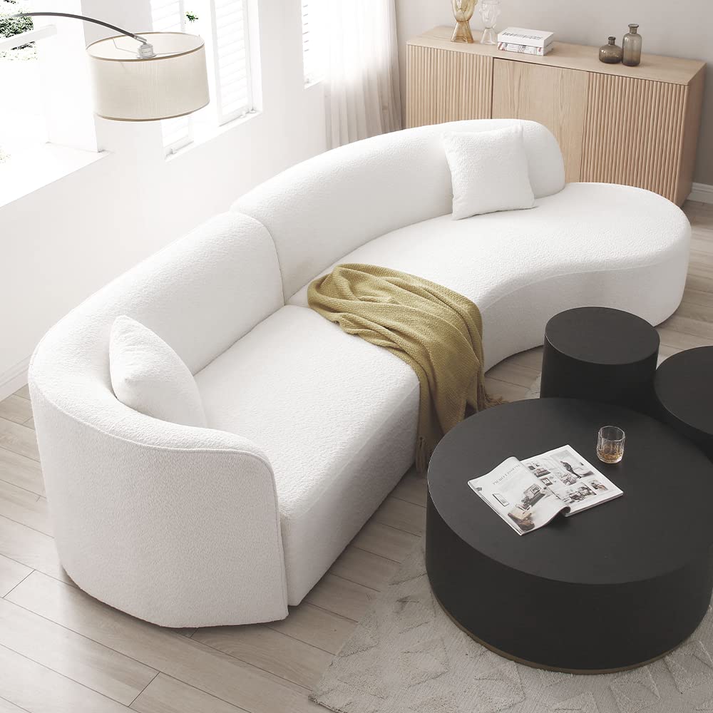 126" Luxury Modern Style Curved Sofa, Upholstery Boucle Sofa Couch with 2 Pillows, Right Hand Facing Sectional Boucle