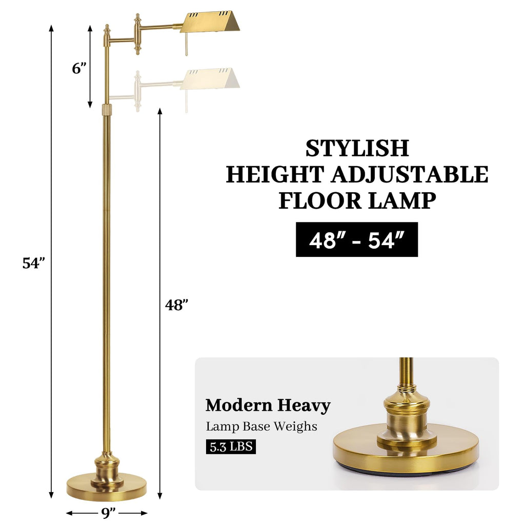 Antique Brass Reading Floor Lamp,Rotatable Pharmacy Standing Lamp