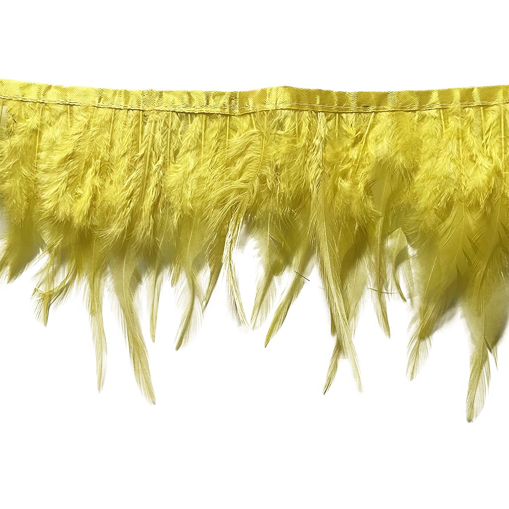 Yellow 2Yard Rooster Hackle Feather Fringe Trim 4-6inch in Width for DIY Costume Sewing Craft Decor Dress Accessories