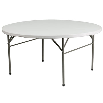 5-Foot Round Bi-Fold White Plastic Folding Table