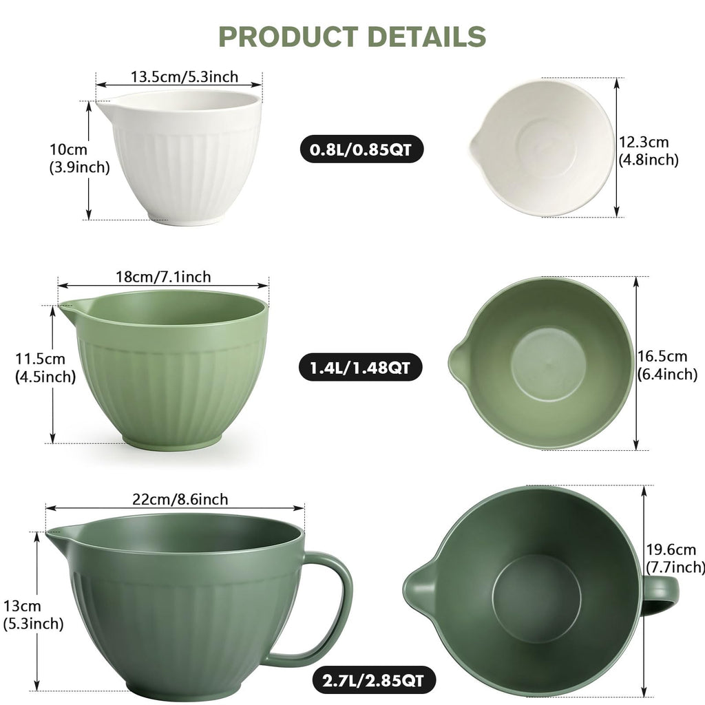 Mixing Bowls with Pour Spout Set of 3 (Gradient Green)