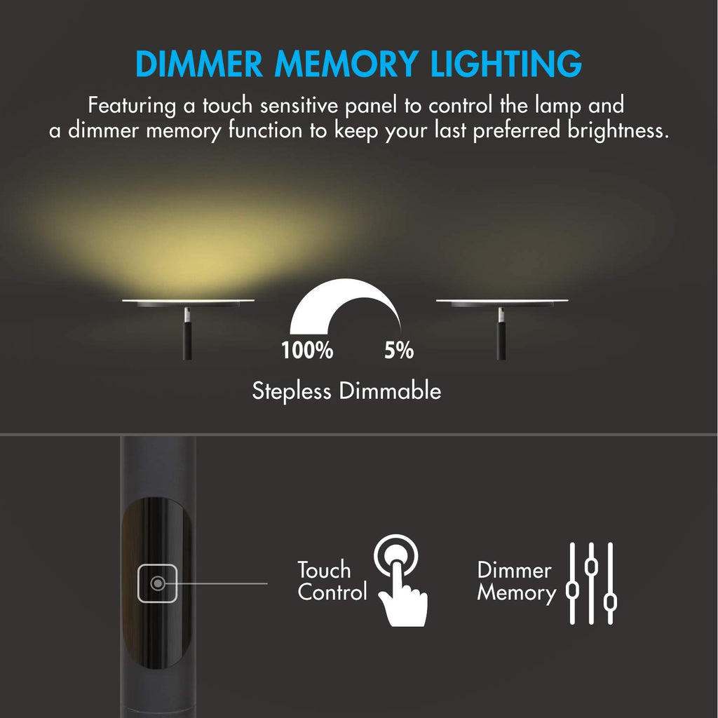 Torchiere Dimmable LED Floor Lamp, Remote Controlled 30W (150W Equivalent) Standing Lamp, 90° Adjustable Top, Wall