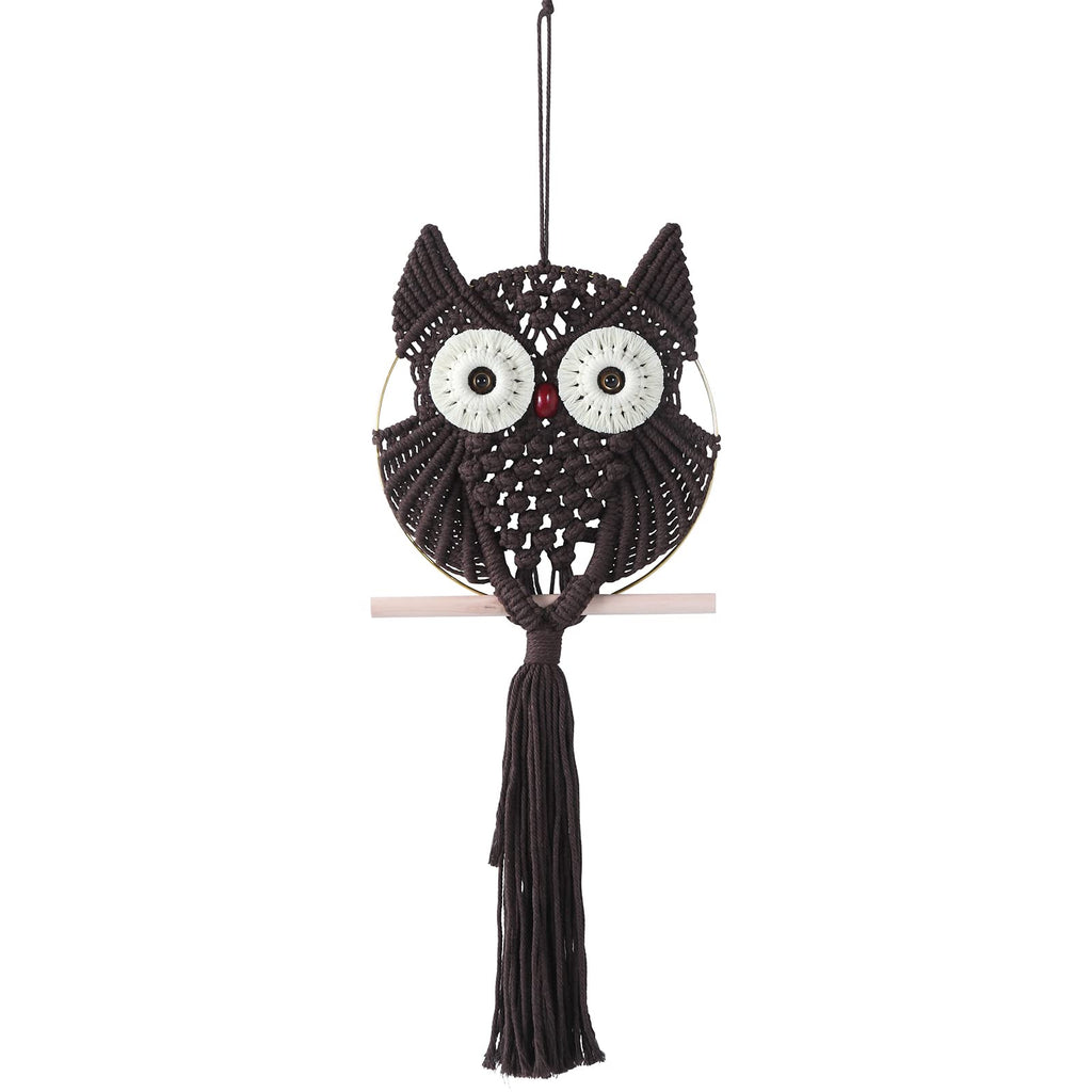 Owl Chocolate Cotton Macrame Wall Hanging Tapestry Home Decor Art and Bronze Craft Wonderful Decoration Woven Boho