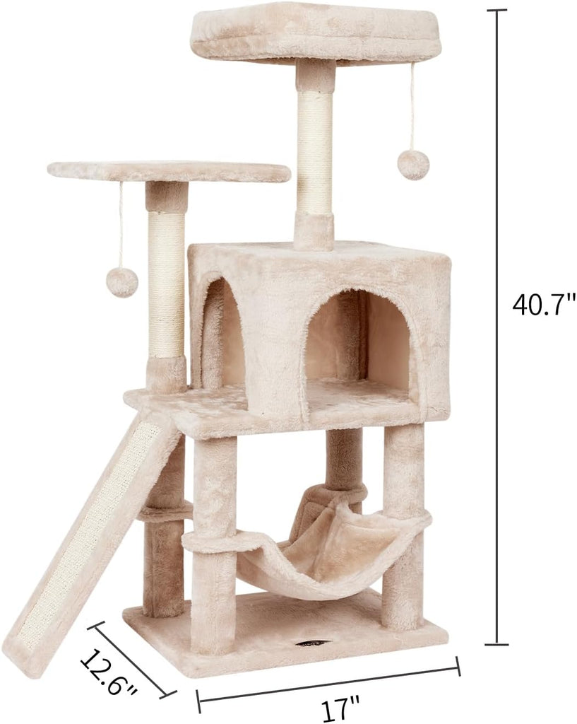 Cut Cat Tree Cat Tower Condo with Hammock Kittens Scratching Post Beige