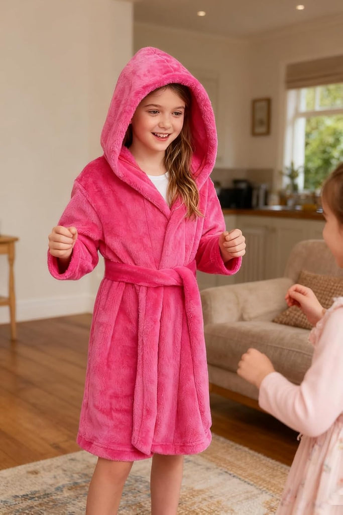 Boys Girls Robe Kids Flannel Hooded Bathrobe Sleepwear Pajamas Toddler Soft Plush Robes for Girls