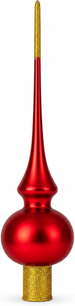 Holy Family Nativity Scene on Red Glass Christmas Tree Topper 11 Inches