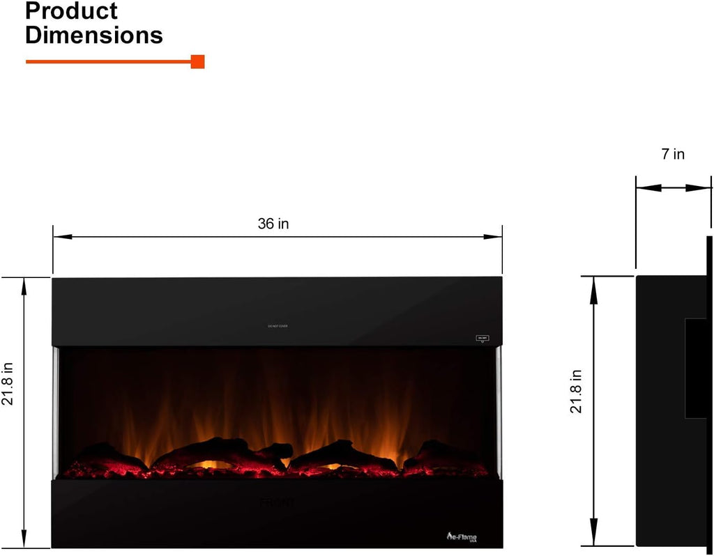 E-Flame USA Hampshire 36-inch Wall Mount/Wall Insert LED Electric Fireplace Heater with Timer
