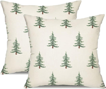 Christmas Pillow Covers 20x20 inch Christmas Tree Decorative White Throw Pillow Covers Winter Famliy - Set of 2
