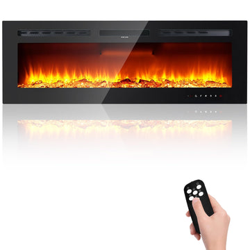 60 in Recessed and Wall Mounted Electric Fireplace, Low Noise, Remote Control with Timer, Touch Screen, Adjustable
