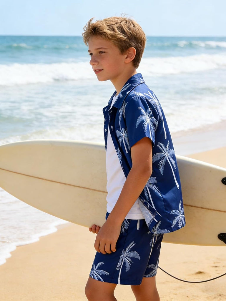 Boys Clothes 2 Piece Outfits Hawaiian Vacation Beach Short Sleeve Button Down Shirt and Shorts Sets