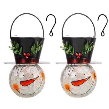 2 Pack Snowman Solar Lanterns, Christmas Outdoor Hanging Lantern Waterproof Decorative Snowman Lights Decor for