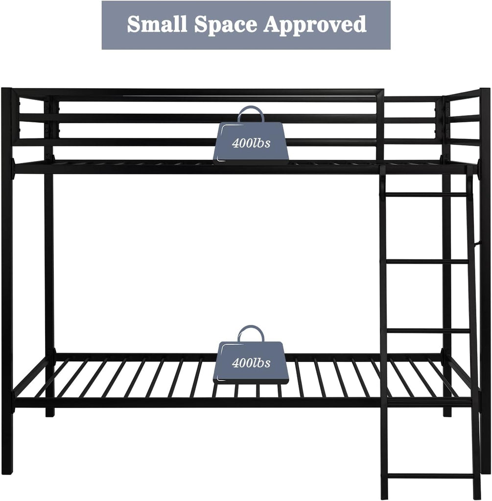Metal Bunk Bed Twin Over Twin for Junior & Adults with Ladder and Heavy Duty Guardrail