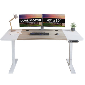 Dual Motor Electric Standing Desk, 63 x 30 Inch Height Adjustable Sit Stand Table with Splice Board, Stand up Home