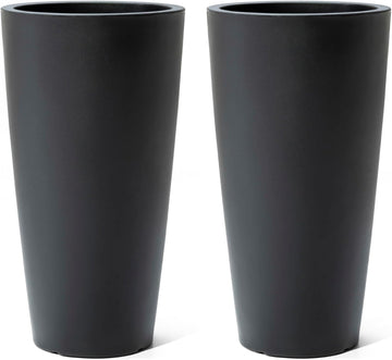 Tremont Tall Round Tapered Planter 2-Pack, 28 in Resin Planters, Self-Watering, Onyx Black