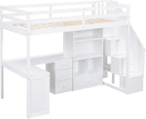 Twin Loft Bed with L Shaped Desk, Storage Drawers and Bookcase