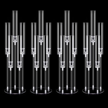 4Pcs Acrylic Candelabra Centerpieces 25.5" Tall Crystal Taper Candlestick with Shade Fit 0.87'' Led Candle