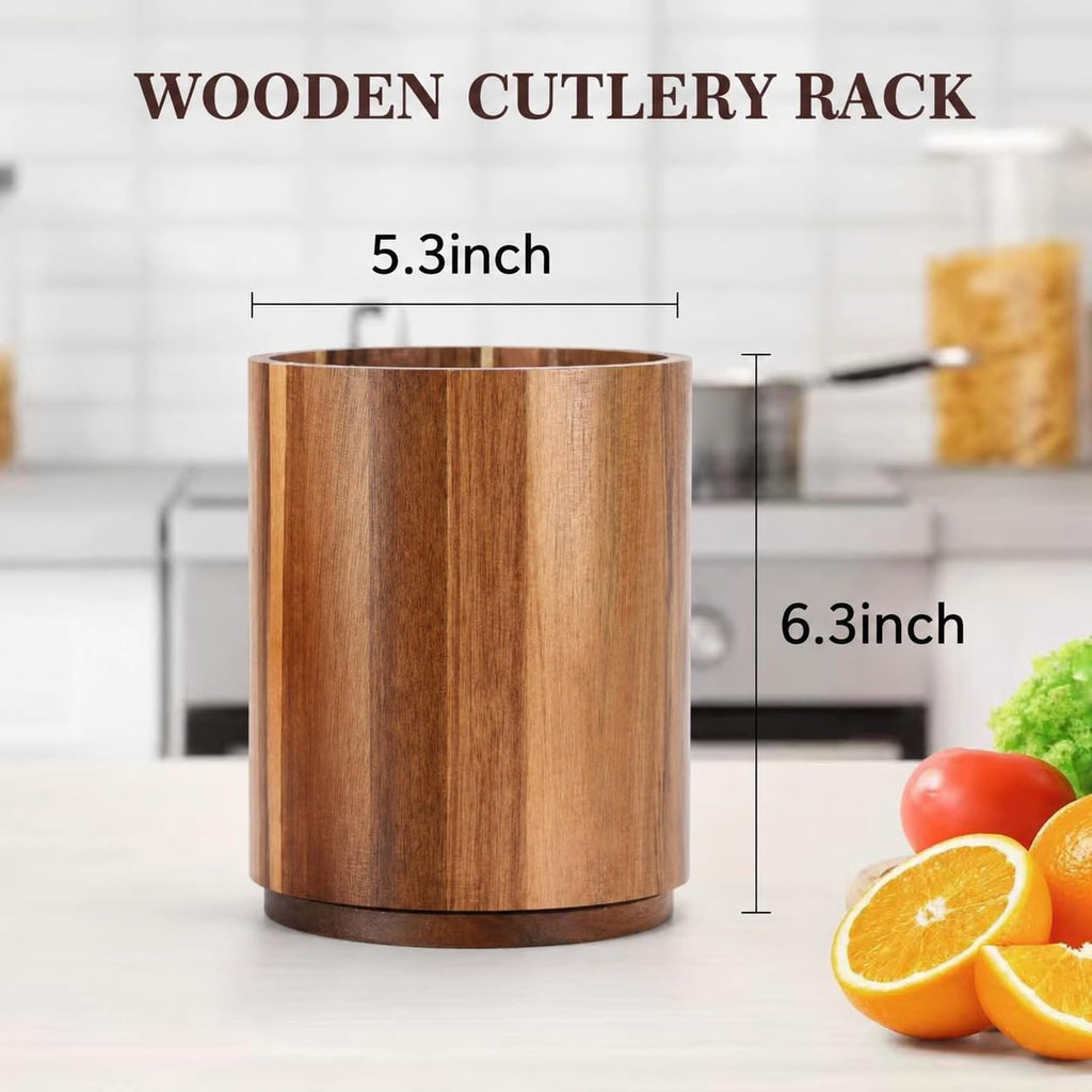 Acacia Wood Utensil Holder 360° Rotating Kitchen Utensil Organizer