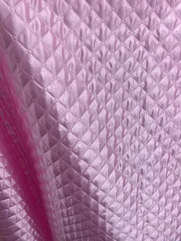 Satin Quilted Fabric, Diamond Pattern, Professional Tailoring, 58/60 Inch Width, Cut By The Yard, Lightweight (Pink)