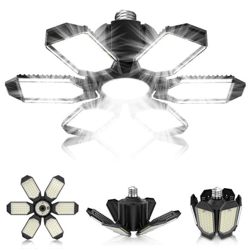 Garage Light Bulbs - Garage Lights Led Screw into Bulb Socket with 6 Deformable Panels 6500K Basement Light Fixture