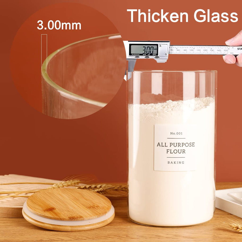 1 Gallon Large Glass Food Storage Containers With Airtight Bamboo Lid - Kitchen Glass Storage Jars Canister With 42