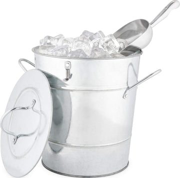 Insulated Ice Bucket with Lid, Scoop & Handles for Beer, Wine, Champagne, Beverages, 1 Gal Galvanized Metal Bucket