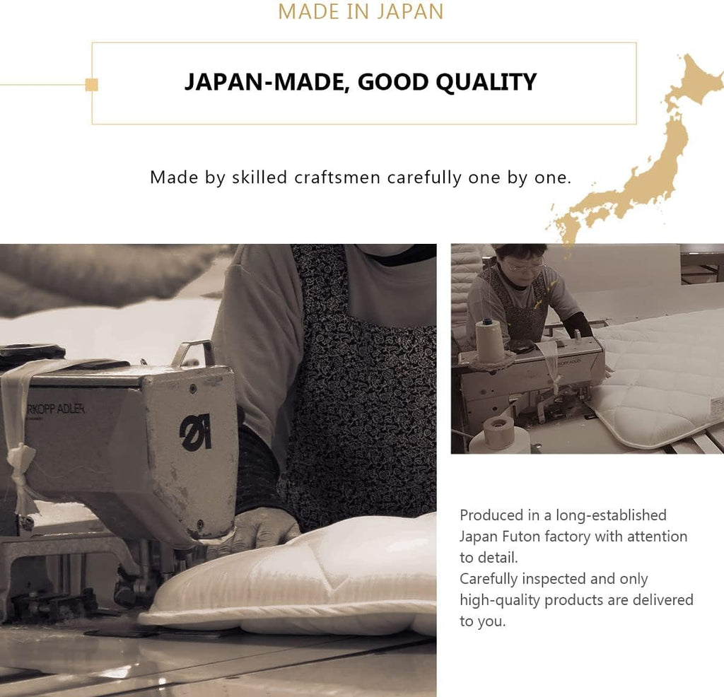 Space-Saving Japanese Futon Set (Futon Mattress, Comforter & Pillow) Compact-Twin, Made in Japan, Foldable Floor