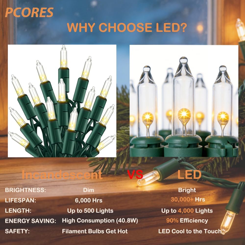 Clear Christmas String Lights 52ft 200 LED Warm White Outdoor String Lights