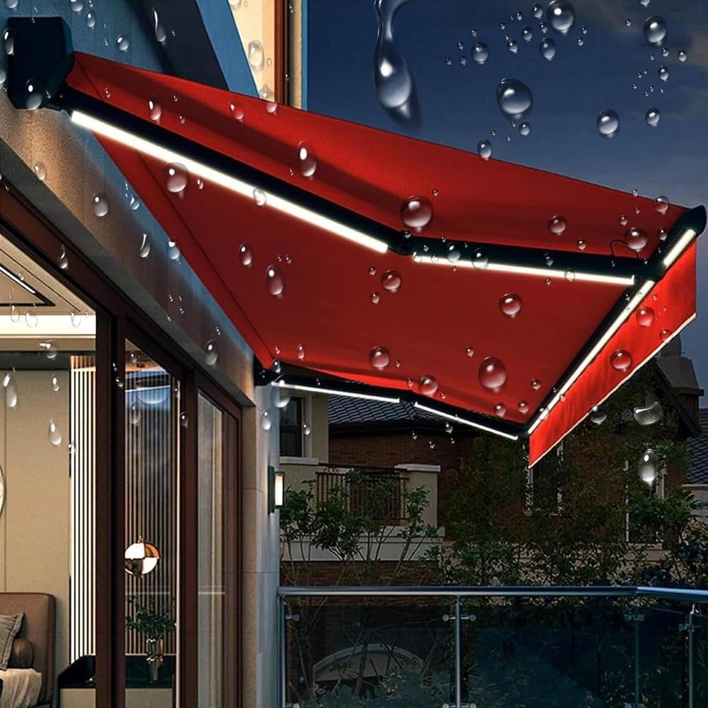 Electric Patio Awning Retractable,Motorized LED Light Awnings Commercial Grade, Window Door Sunshade Shelter, Deck