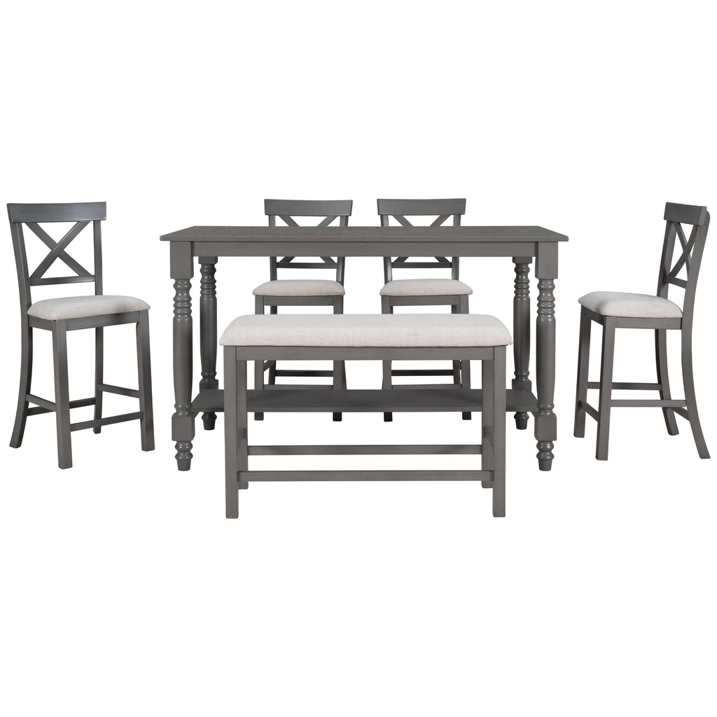 Counter Height Kitchen Table Set with Bench and Chairs for 6 Rustic Solid Wood Dining Room Table Set with Bottom