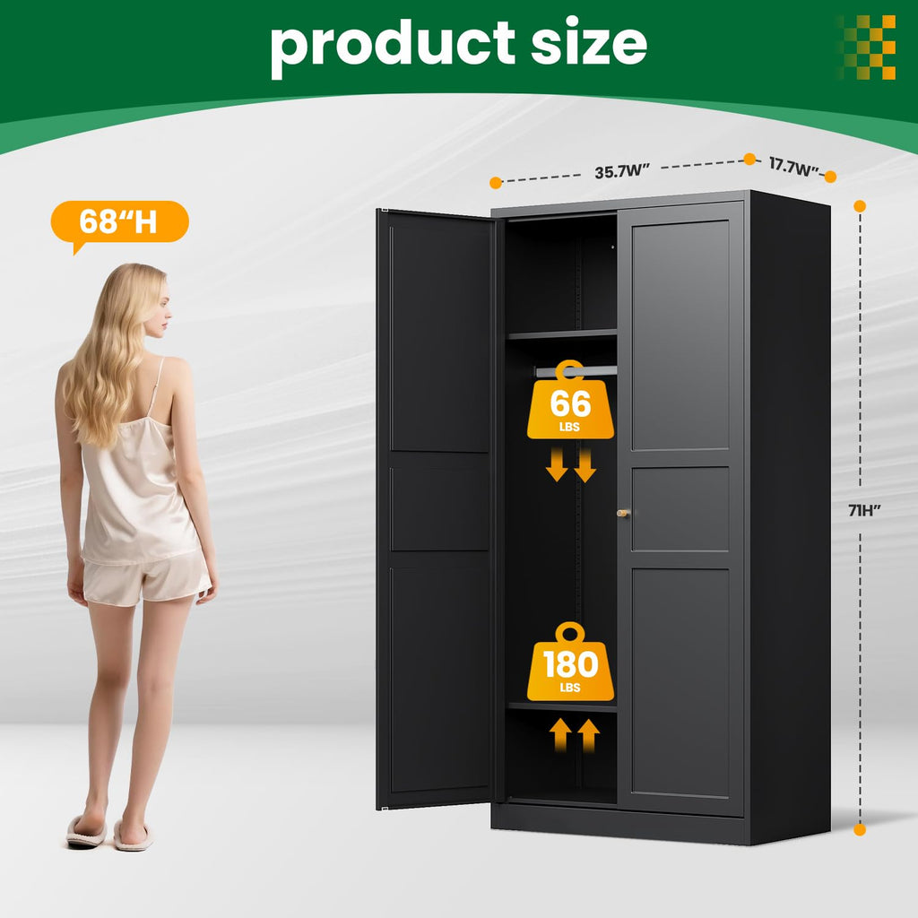 Metal Wardrobe Closet Cabinet, Armoire Wardrobe Closets Storage Cabinets with Doors and Shelves for Laundry