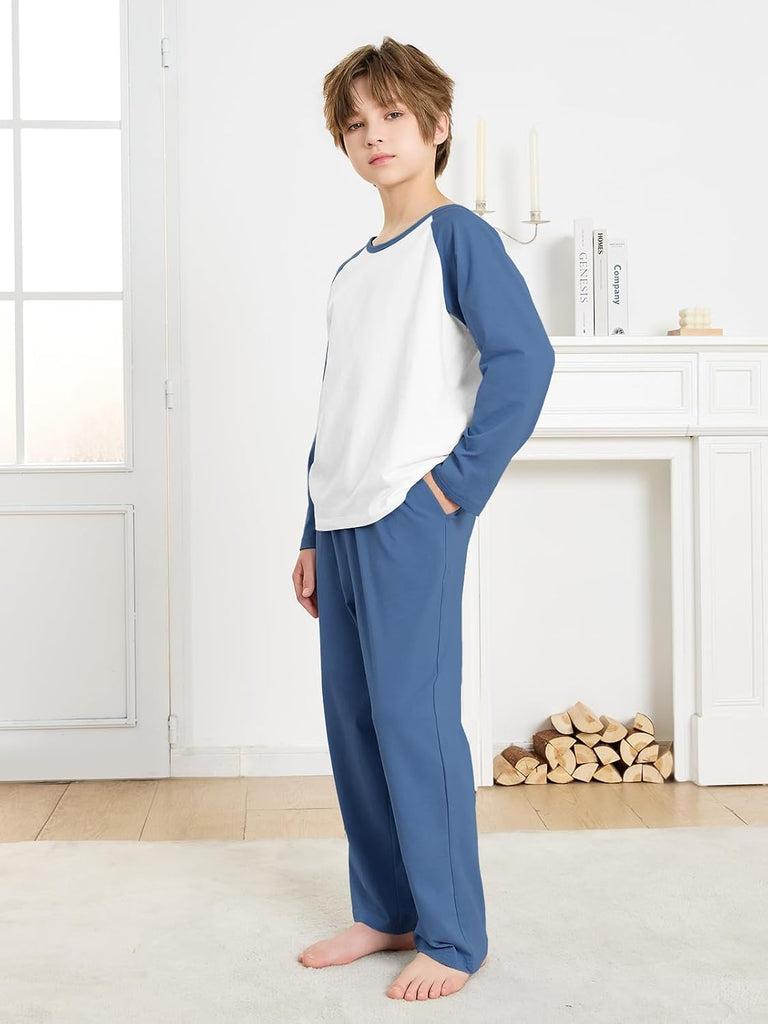 Boys Pajamas 2 Pcs Set Kids Cotton Sleepwear with Pockets Long Sleeve Top and Pants Pjs for boys