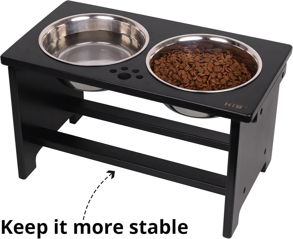 Elevated Dog Bowl Stand with 2 Stainless Steel Bowls-10 H Large Black