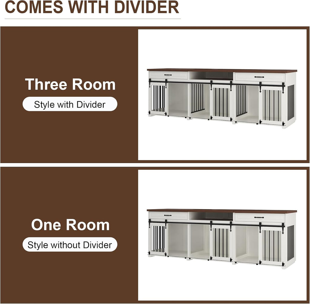 Dog Crate Furniture - Indoor Wooden Farmhouse Large Dog Kennel Fureniture for 3 Dogs, with Sliding Barn Doors, 2