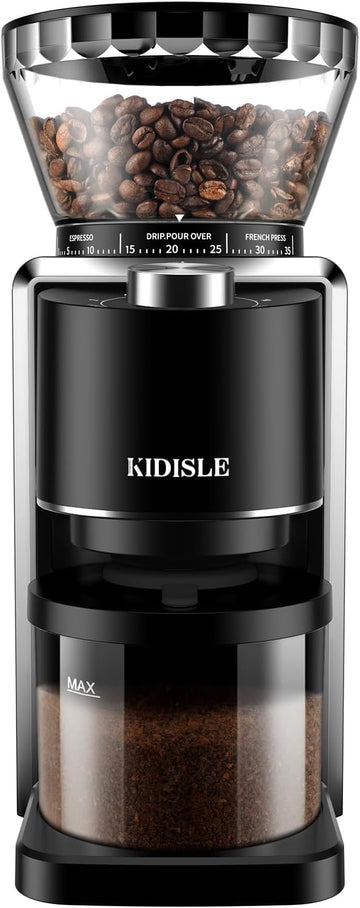 Conical Burr Coffee Bean Grinder, 35 Settings, Anti-Static, Black | For Espresso, French Press, Pour-Over, Drip