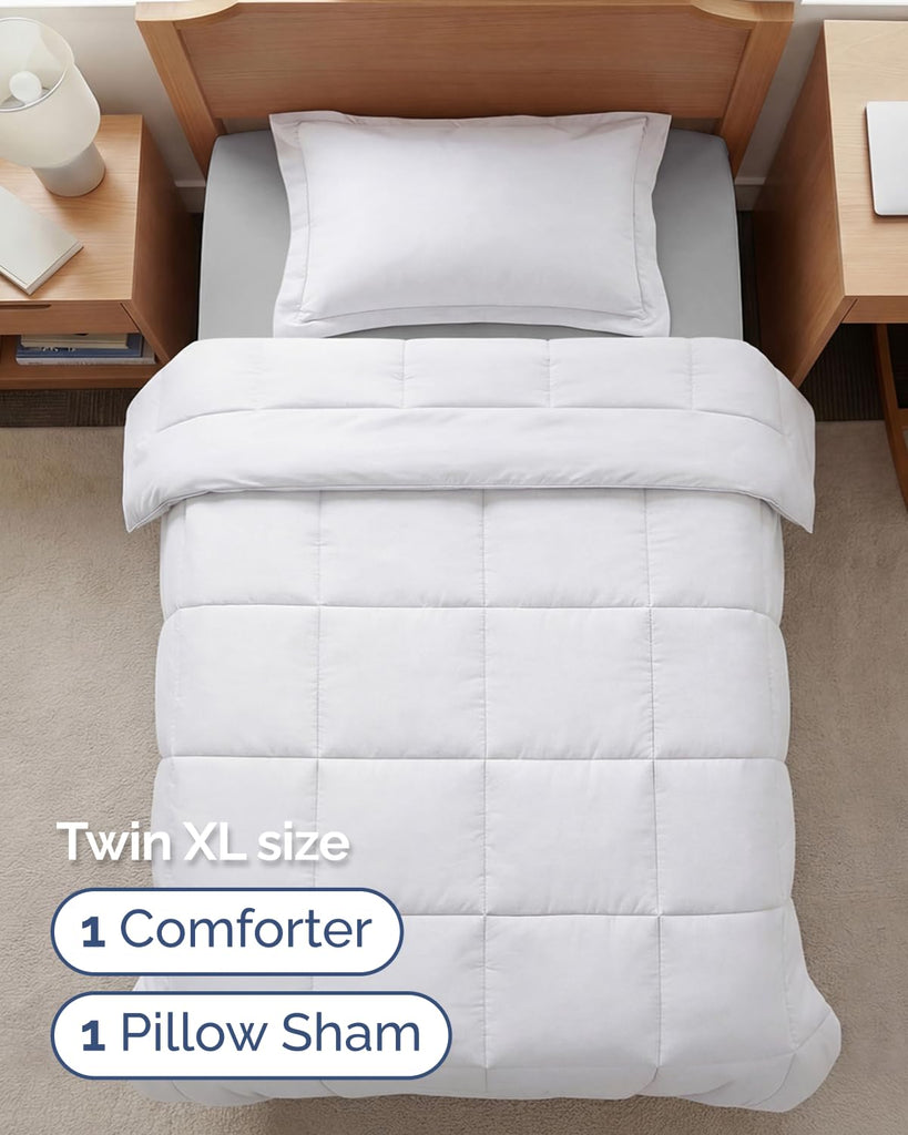 XL Comforter Set - White Bedding for All Seasons - 2 Piece Bed Set