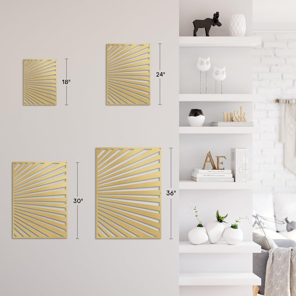 Metal Wall Art Decor Gold Stripe Pattern Minimalist Modern Abstract Wall Sculpture Hangings Home Decoration - 18" Gold