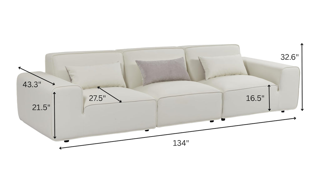134" Oversized Minimalist-Modern Modular Sectional Sofa, Low Profile Feather Deep Seats Upholstered in Imitation