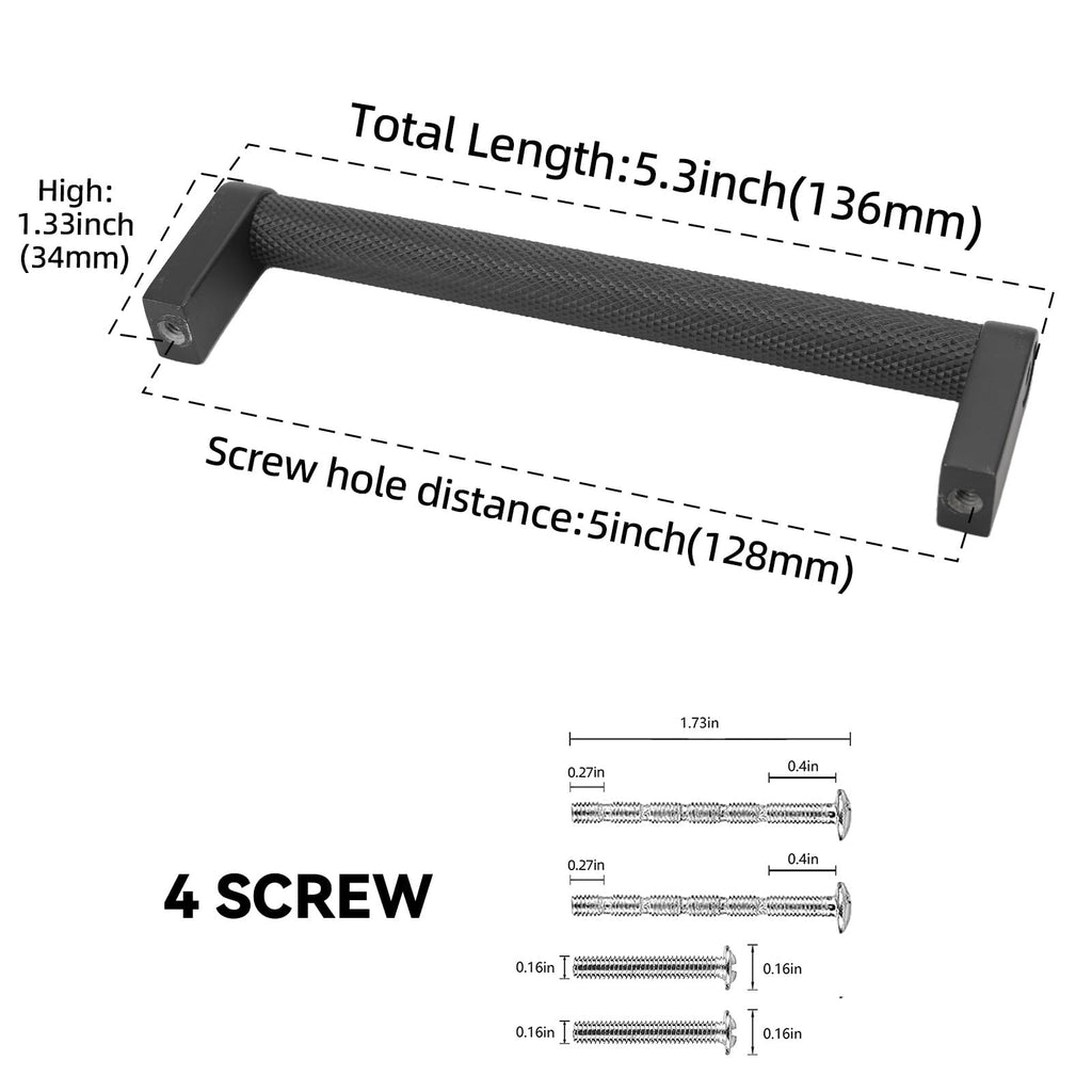 10 Pack 5 Inch Matte Black Kitchen Cabinet Handles Knurled Cabinet Pulls Black Drawer Pulls Kitchen Hardware